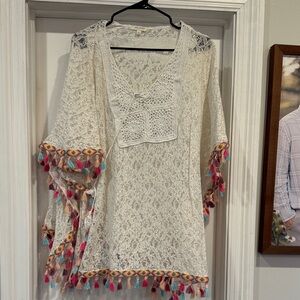Boho Lace Swim Coverup with Colorful Tassels